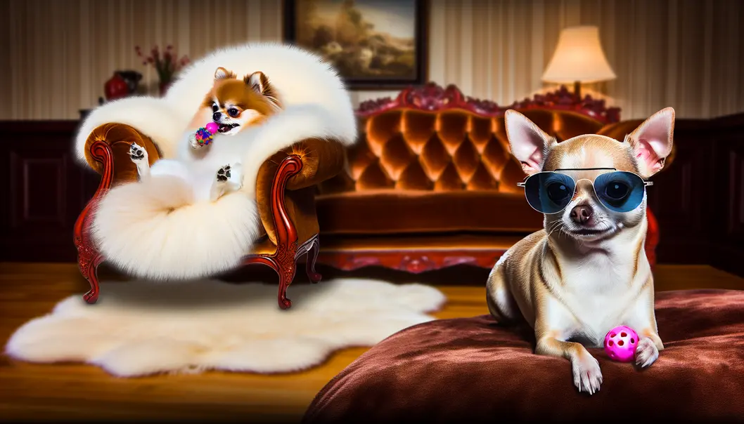 A Chihuahua and Pomeranian showcasing their big personalities.