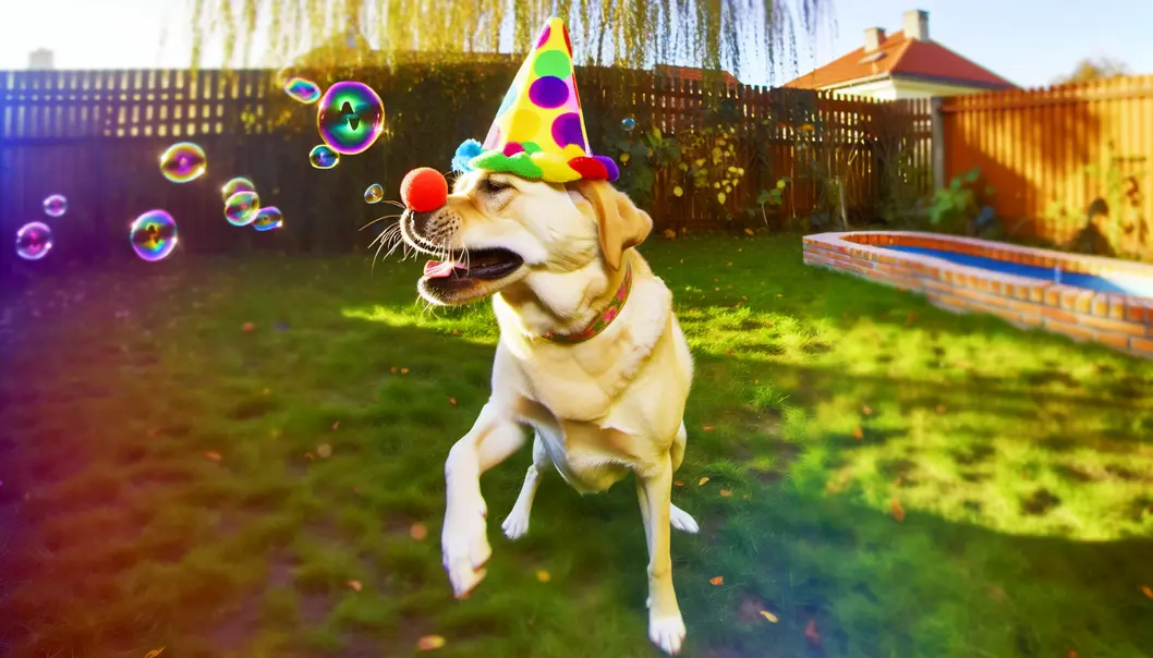 A Labrador Retriever’s playful antics in the backyard.