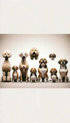 Various dog breeds lining up, displaying unique traits and personalities.