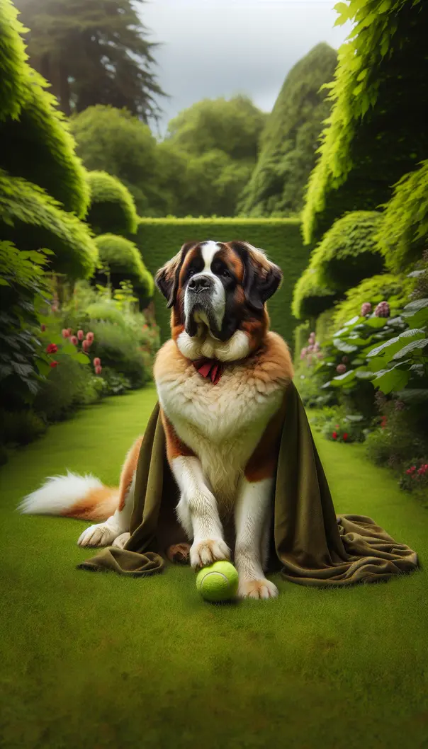 The noble St. Bernard with its cherished tennis ball.