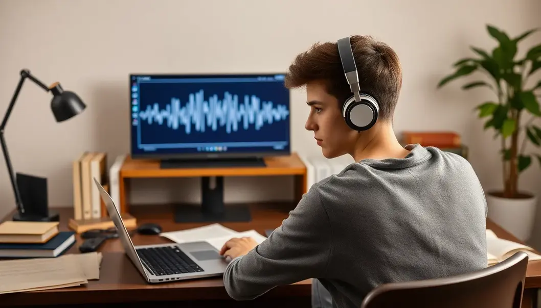 A young adult immersing in classical music for enhanced focus.
