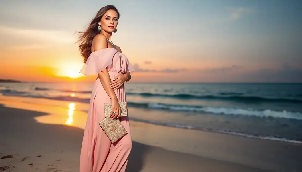 Effortless daytime beach ensemble with a vibrant maxi dress.