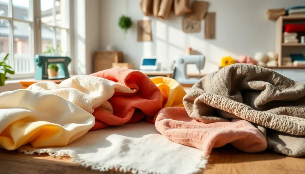 Silk, satin, and velvet displayed in an elegant fashion studio.