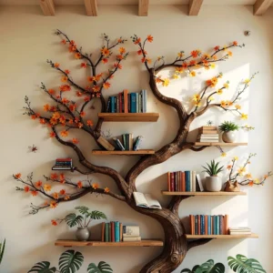Stylish Branch-Shaped Wooden Bookshelf – Minimalist Decorative Storage