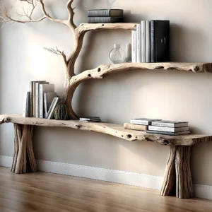 Tree Bookshelf with Reading Table – Wooden Console & Decorative Bookcase