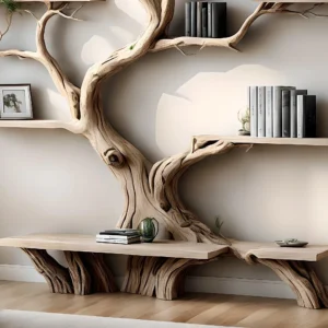 Office Tree Bookshelf – Minimalist Wooden Bookcase for Modern Workspace
