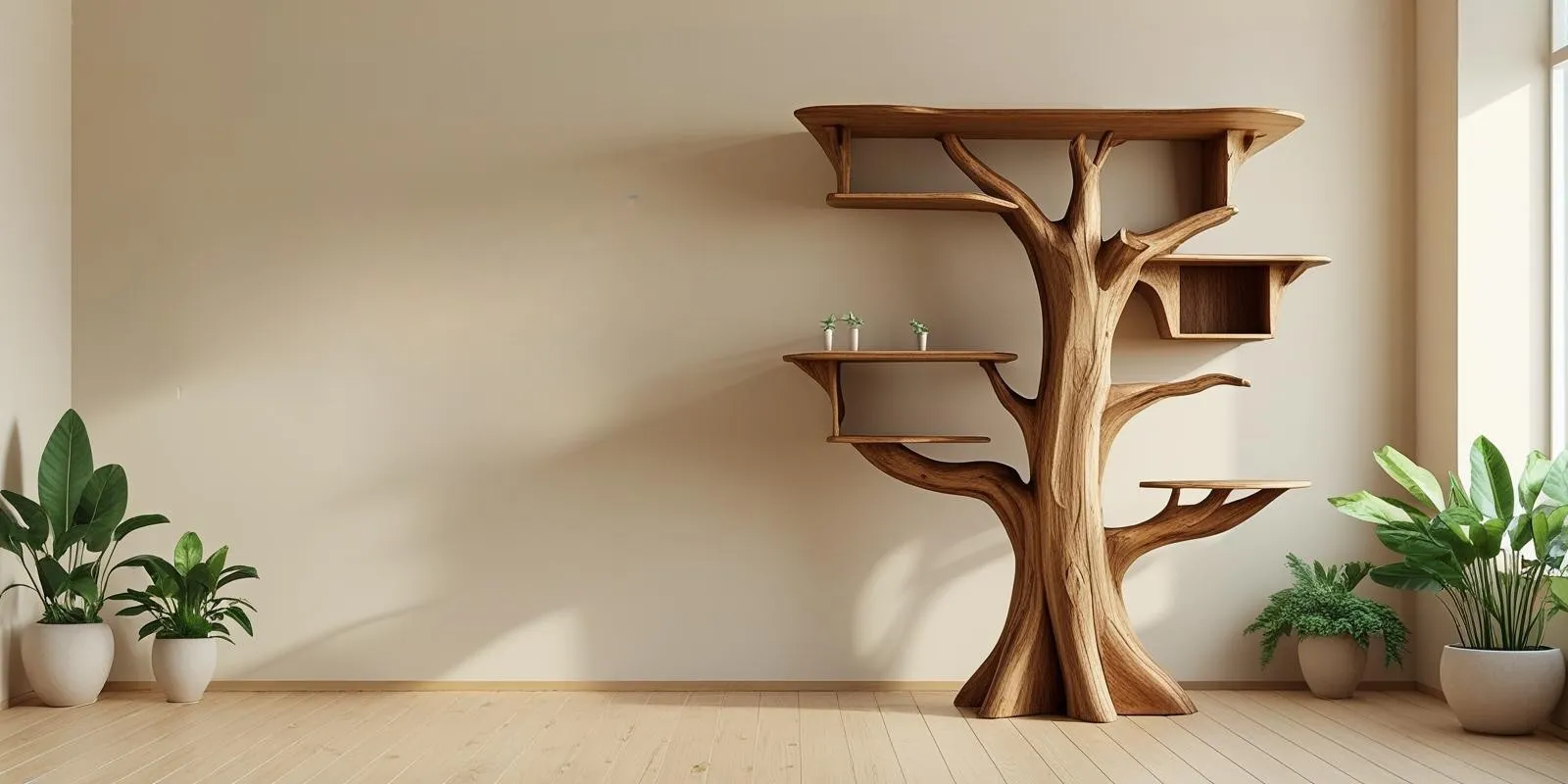 Nature-Inspired Wooden Tree Bookshelf – Artistic & Minimalist Home Decoration